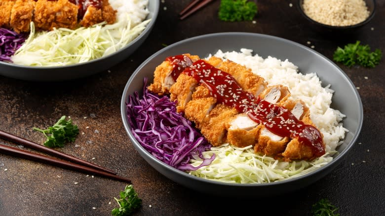 Katsu with cabbage and rice