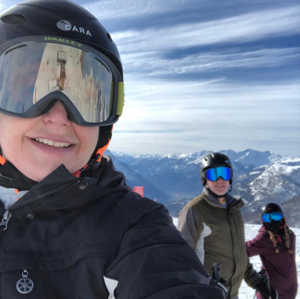 Ellen Himelfarb skiing with her family last month in the Hautes Alpes