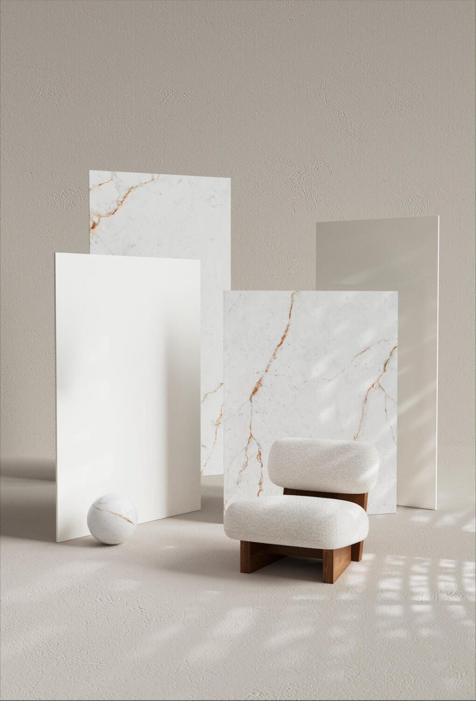 Neolith’s Arctic White and Abu Dhabi White 