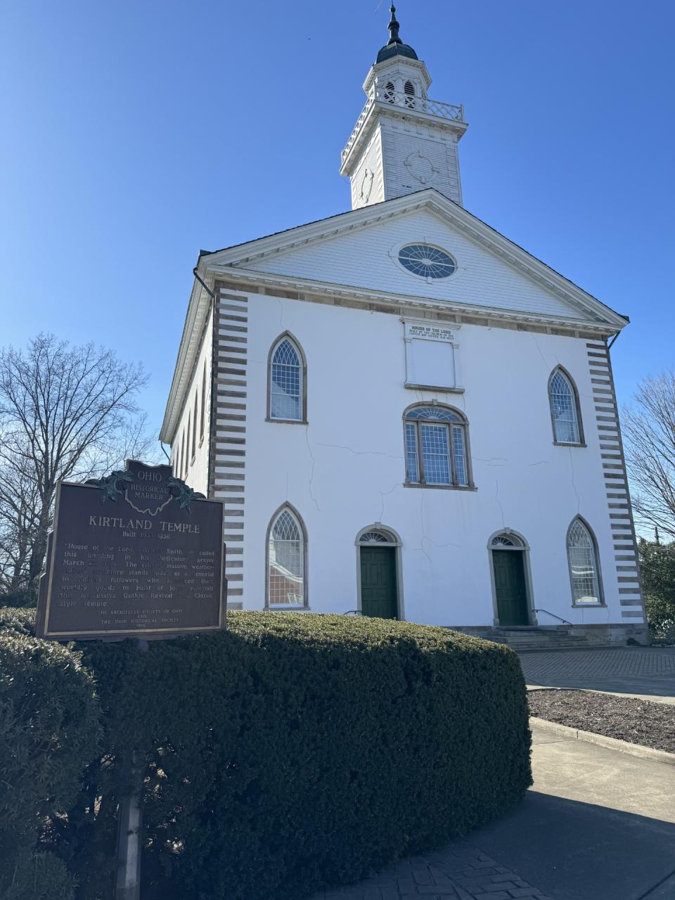 A photo of the Kirtland Temple on March 24, 2024. The Church of Jesus Christ of Latter-day Saints purchased the temple and other historic artifacts from the Community of Christ at the beginning of March 2024. (KTVX/Sarah Murphy)