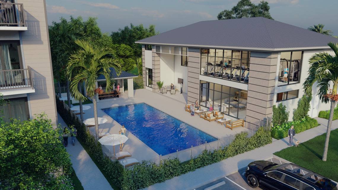 The 13-acre apartment project includes a gym and pool.