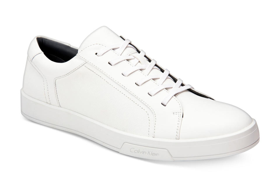 calvin klein, sneakers, white leather, mens