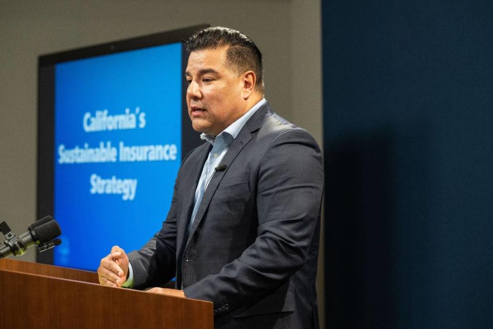 California Insurance Commissioner Ricardo Lara announces actions aimed at improving insurance choices and addressing the long-term sustainability of the state insurance market during a press conference at the state Capitol on Thursday. Hector Amezcua/hamezcua@sacbee.com