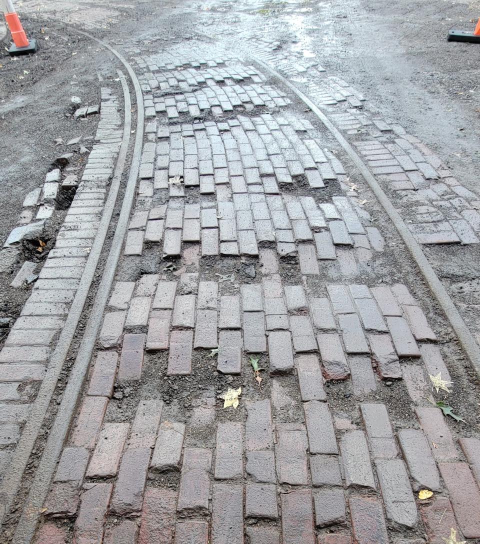 Recently uncovered trolley tracks from Bartlesville's Interurban Railway