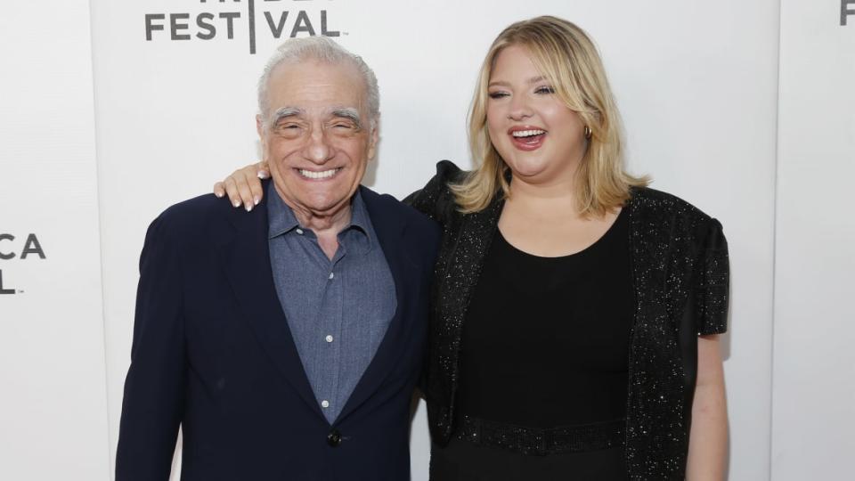 A photo of Martin Scorsese and Francesca Scorsese attending a red carpet in New York City.