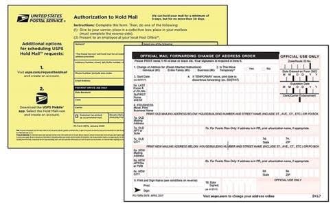 The U.S. Postal Service recommends temporary change of address notifications