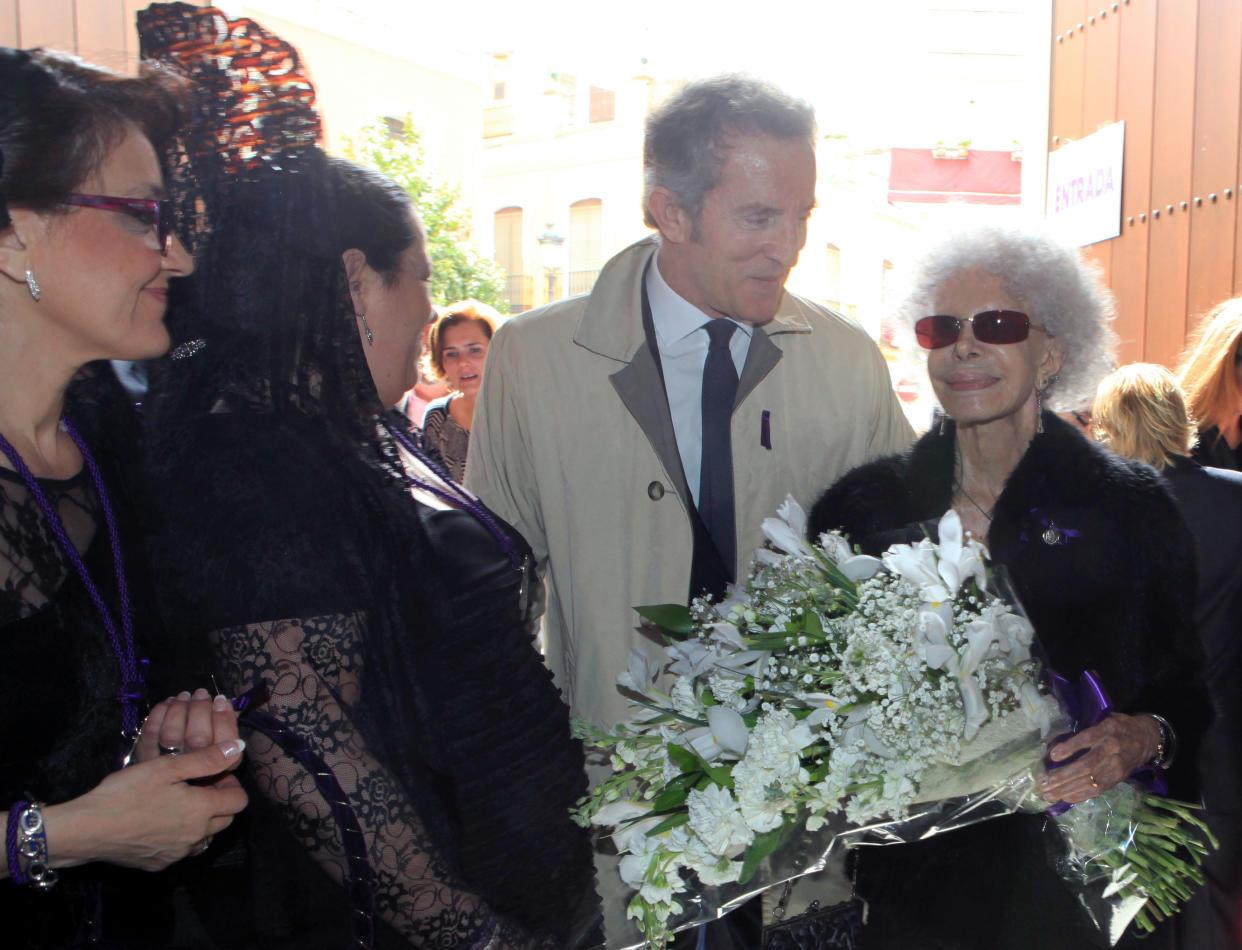 SEVILLE, SPAIN - MARCH 28:  Duchess of Alba Cayetana Fitz-James Stuart, her husband Alfonso Diez are seen at 'Cristo de los gitanos' brotherhood procession during the Holy Week on March 28, 2013 in Seville, Spain.  (Photo by Europa Press/Europa Press via Getty Images)