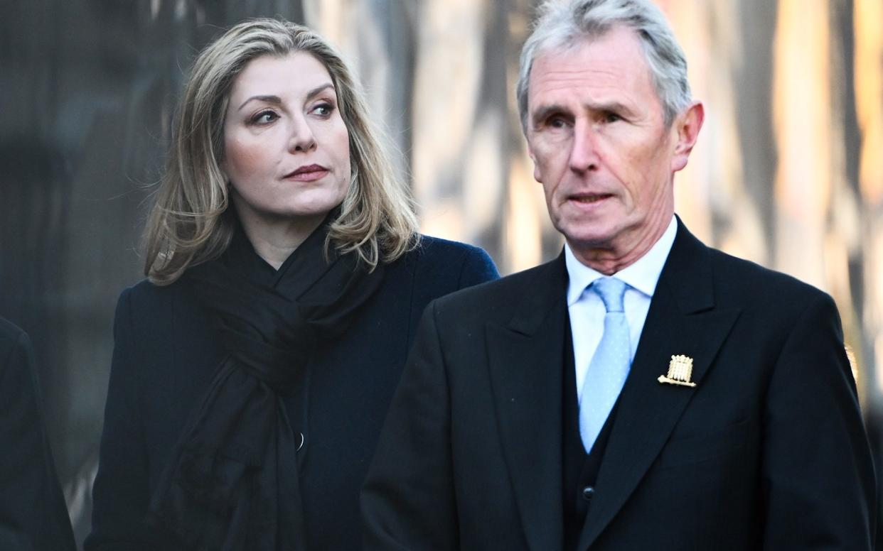 Penny Mordaunt arrives at St Margaret's, Westminster for the celebration of Baroness Betty Boothroyd's life