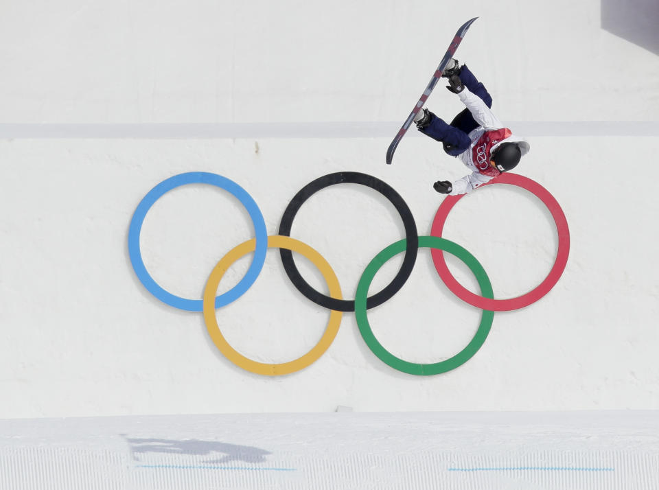 <p>Hiroaki Kunitake, of Japan, jumps during the men’s Big Air snowboard qualification competition at the 2018 Winter Olympics in Pyeongchang, South Korea, Wednesday, Feb. 21, 2018. (AP Photo/Dmitri Lovetsky) </p>