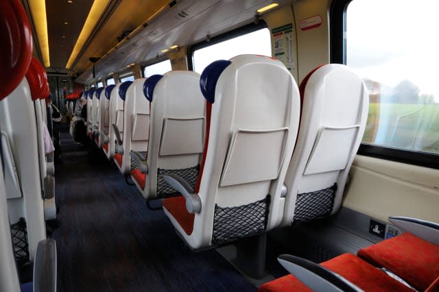 Seats inside a Virgin Voyager train carriage