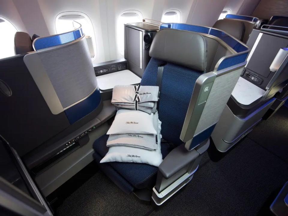 United Airlines Polaris business class seat.