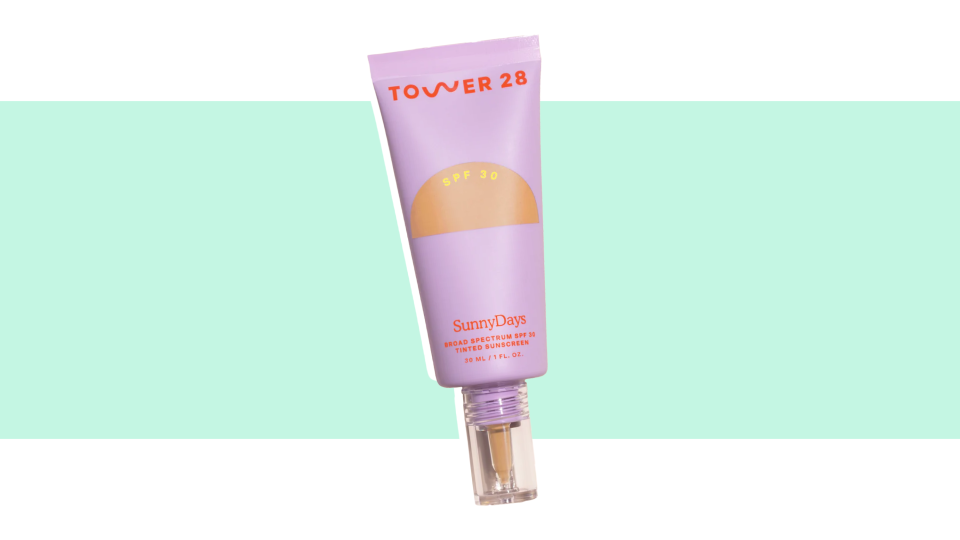 Protect your skin while diminishing the appearance of redness with the Tower 28 Beauty Sunny Days Tinted Sunscreen Foundation.