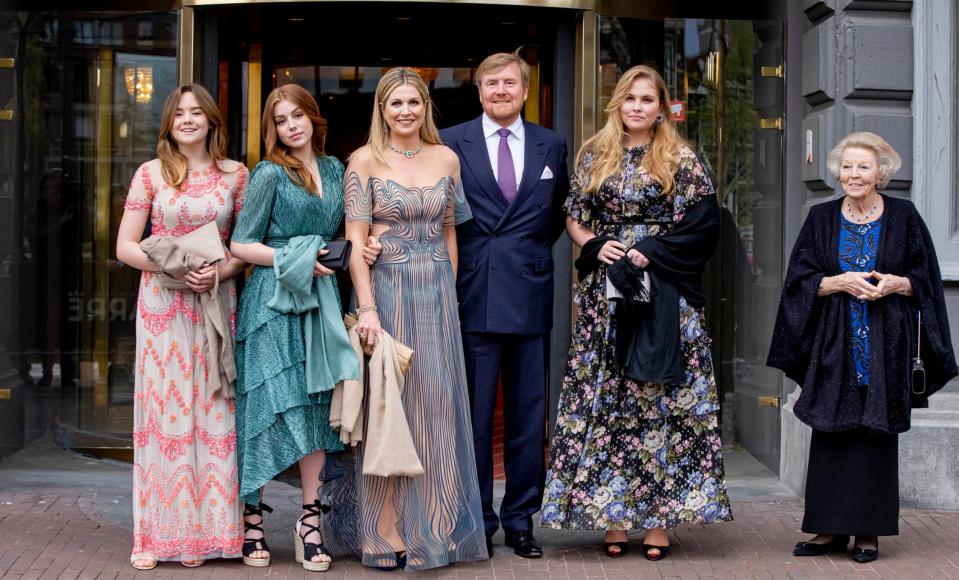 Queen Maxima and King Willem-Alexander with their daughters (l-r) Princess Arianne, Princess Alexia and Princess Amalia, and the King's mother, the former queen Beatrix - Wireimage