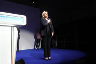 French far right leader Marine Le Pen gestures after delivering her speech after the release of projections based on the actual vote count in select constituencies , Sunday, June 30, 2024 in Henin-Beaumont, northern France. French voters propelled the far-right National Rally to a strong lead in first-round legislative elections Sunday and plunged the country into political uncertainty, according to polling projections. (AP Photo/Thibault Camus)