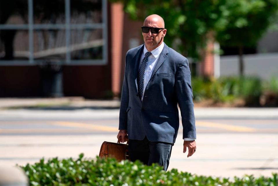 Robert Deming’s attorney, W. Fred “Dub” Hornsby, arrives at Dan M. Russell Jr. Federal Courthouse in Gulfport on Wednesday, May 1, 2024, for Deming to plead guilty to selling products containing synthetic cannabinoids at his Candy Shop kratom stores.