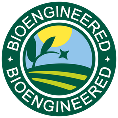Green seal with plant graphic and &#39;BIOENGINEERED&#39; text.