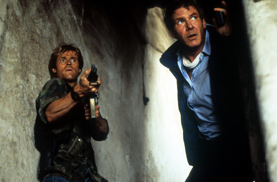 Harrison Ford and Willem Dafoe are ready for attack in a scene from the film 'Clear and Present Danger', 1994. (Photo by Paramount Pictures/Getty Images)