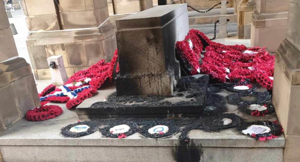 Many poppy wreaths laid in honour of the dead were set on fire at the Edinburgh war memorial. (Edinburgh City Council)