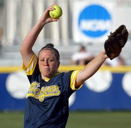 Michigan\'s Jennie Ritter pitches against UCLA in the final game of their best-of-three championship series at the NCAA Women\'s College World Series in Oklahoma City Wednesday. Sue Ogrocki | Associated Press