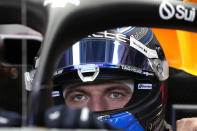 Red Bull driver Max Verstappen, of the Netherlands, sits in his car before the start of the Formula One Miami Grand Prix auto race Sunday, May 5, 2024, in Miami Gardens, Fla. (AP Photo/Rebecca Blackwell)
