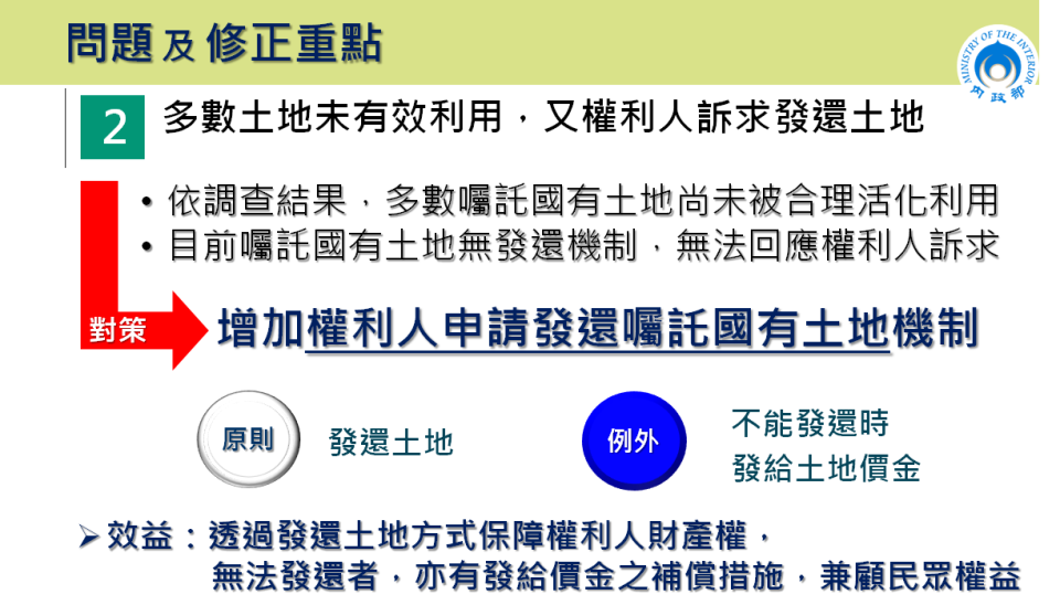 「地籍清理條例」部分條文修正草案問題及修正重點二。   圖：內政部提供