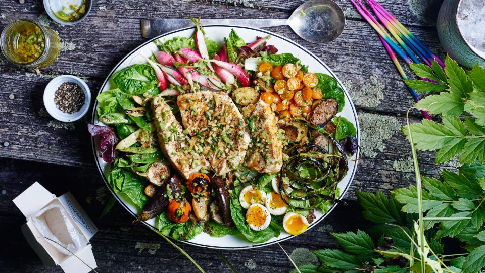 Grilled Halibut Niçoise with Market Vegetables