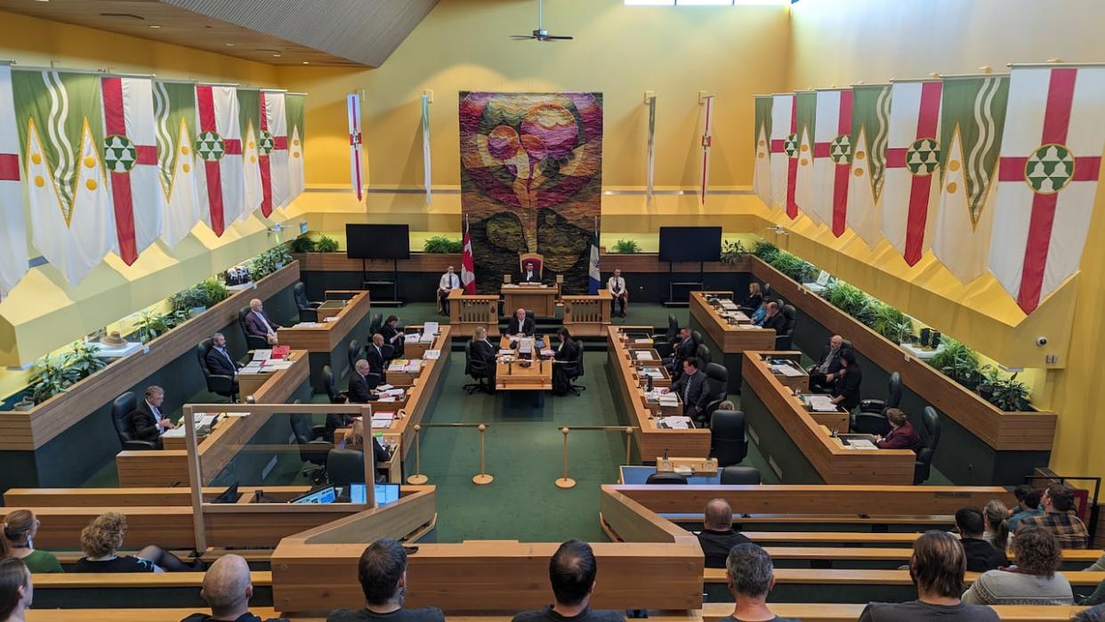Inside the Yukon Legislative Assembly in Whitehorse. On Wednesday, MLAs voted unanimously in favour of an NDP motion to urge the government to review all programs run in the territory by the Connective Support Society.   (Chris Windeyer/CBC - image credit)