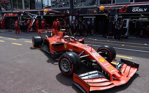 Ferrari's Monegasque driver Charles Leclerc leaves the pits during the qualifying session at the Monaco street circuit on May 25, 2019 in Monaco, ahead of the Monaco Formula 1 Grand Prix. - Credit: Boris Horvat/AFP
