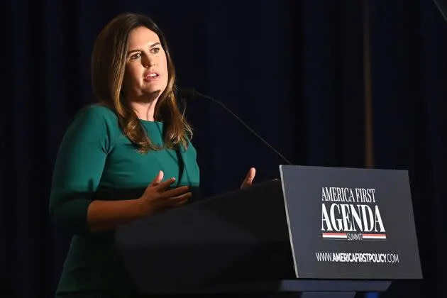 Former White House Press Secretary Sarah Huckabee Sanders speaks at the America First Policy Institute Agenda Summit in July. (Photo: MANDEL NGAN via Getty Images)