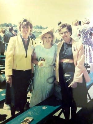 Faye Ridenour, right, with Marla Ridenour, left, and a friend at the Kentucky Derby.