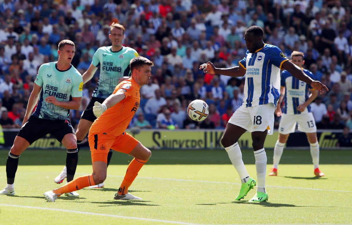 Nick Pope (left) denied Danny Welbeck during the goalless stalemate (Kieran Cleeves/PA) (PA Wire)