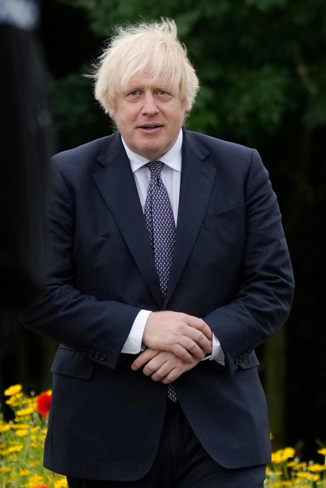 Britain's Prime Minister Boris Johnson poses for a photo at the National Memorial Arboretum in Staffordshire, Britain July 28, 2021. Christopher Furlong/Pool via REUTERS