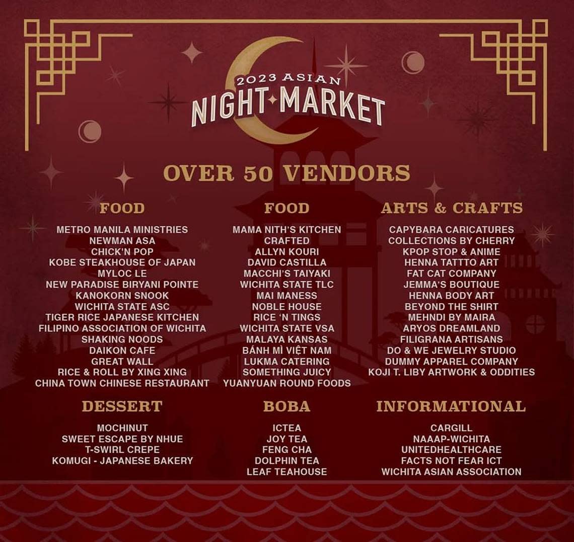 A list of vendors for Saturday’s Asian Night Market at Riverfront Stadium