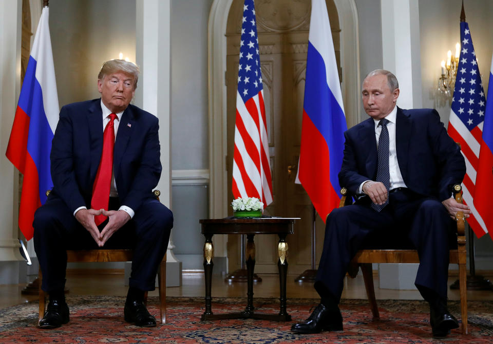 <p>U.S. President Donald Trump meets with Russian President Vladimir Putin in Helsinki, Finland, July 16, 2018. (Photo: Kevin Lamarque/Reuters) </p>