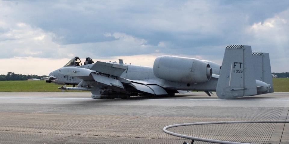 An A-10C Thunderbolt II sits on the runway after making an emergency landing April 7, 2020 at Moody Air Force Base, Georgia