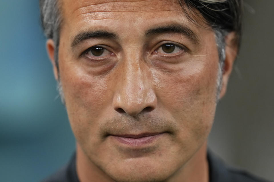 Switzerland's head coach Murat Yakin looks on prior to the World Cup round of 16 soccer match between Portugal and Switzerland, at the Lusail Stadium in Lusail, Qatar, Tuesday, Dec. 6, 2022. (AP Photo/Manu Fernandez)