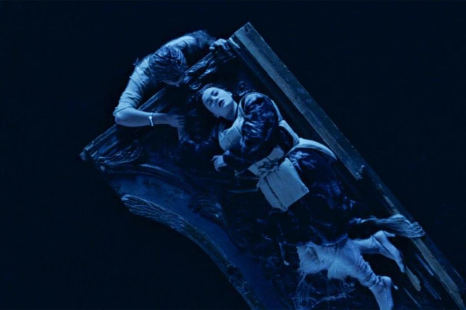 In the film, the door makes its appearance toward the end of the film when Rose (Kate Winslet) and Jack Dawson (Leonardo DiCaprio) attempt to lie on the piece of wood while awaiting rescue shortly after the RMS Titanic sinks. Paramount
