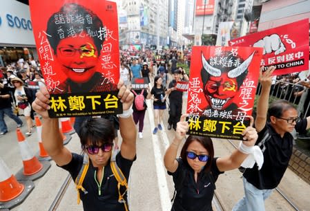 Demonstration demanding Hong Kong's leaders to step down and withdraw the extradition bill, in Hong Kong