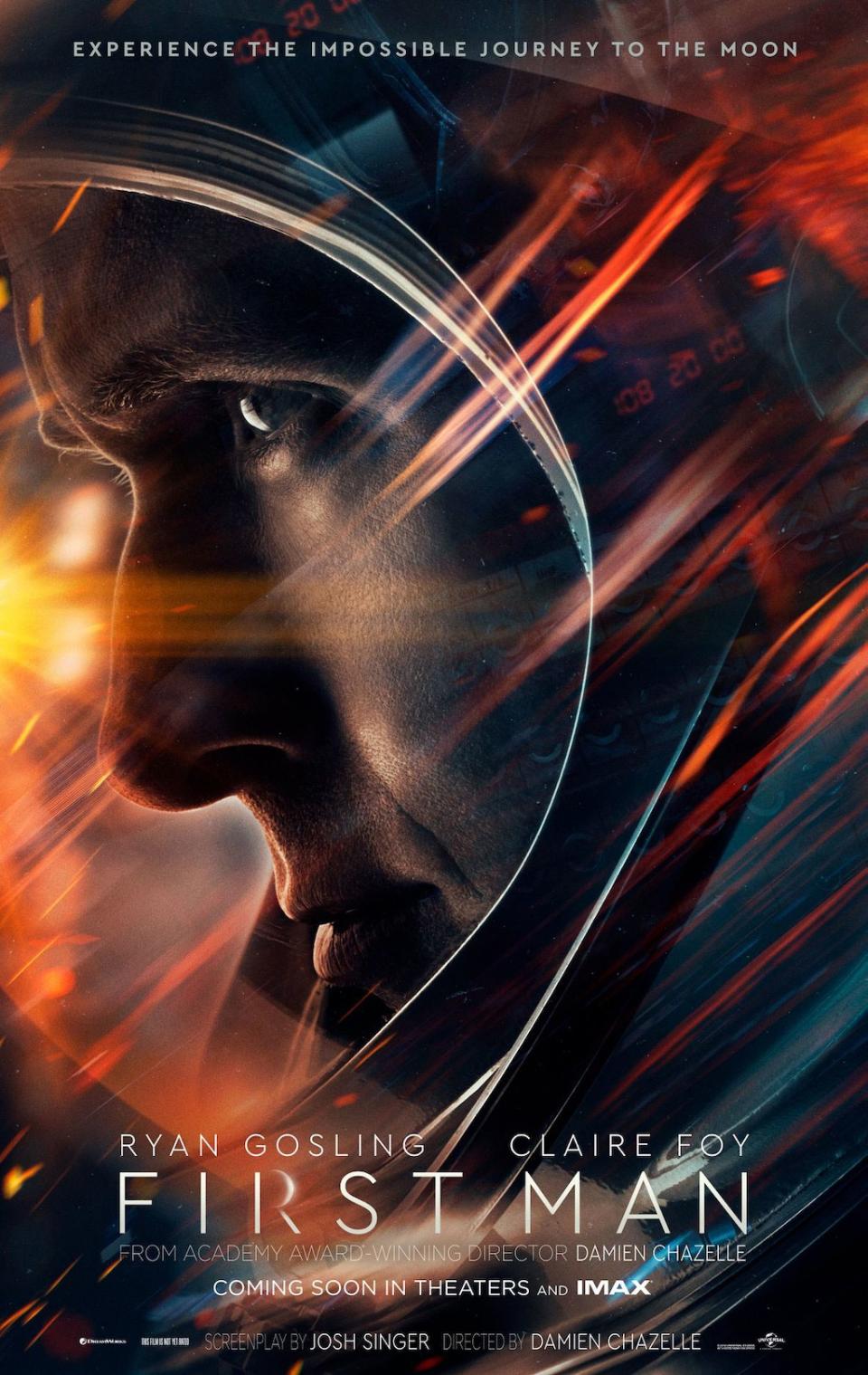Universal Pictures’ first movie poster for “First Man,” directed by Damien Chazelle and starring Ryan Gosling and Claire Foy. <cite>Universal Pictures</cite>