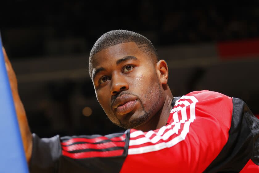 OAKLAND, CA - DECEMBER 20: Terrance Williams #1 of the Houston Rockets stretches before a game against the Golden State Warriors on December 20, 2010 at Oracle Arena in Oakland, California. NOTE TO USER: User expressly acknowledges and agrees that, by downloading and or using this photograph, user is consenting to the terms and conditions of Getty Images License Agreement. Mandatory Copyright Notice: Copyright 2010 NBAE (Photo by Rocky Widner/NBAE via Getty Images)