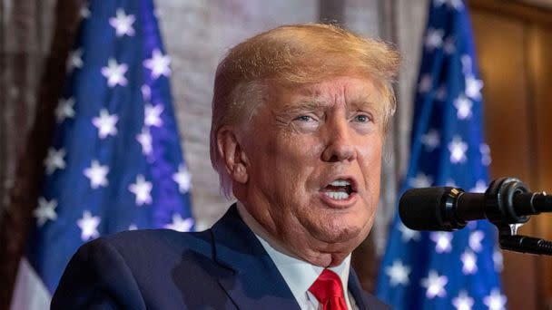 PHOTO: In this Jan. 28, 2023, file photo, former President Donald Trump speaks at a campaign event at the South Carolina Statehouse, in Columbia, S.C. (Alex Brandon/AP, FILE)