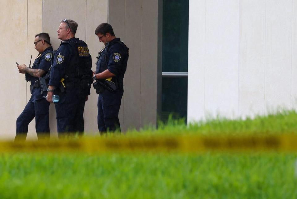 On Monday, June 12, 2023, U.S. Department of Homeland Security officers are present at the Wilkie D. Ferguson Jr. U.S. Courthouse in Miami, the day before Donald J. Trump’s federal court appearance. The former president is facing 37 counts in a federal indictment related to his handling of classified documents after he left office.