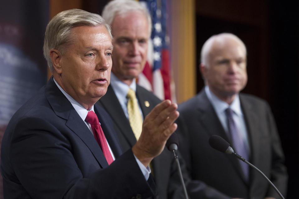 From left, Senator Lindsey Graham, Senator Ron Johnson and Senator John McCain: AP