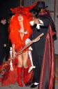 <p>No. 9: In 2004, Klum again took a traditional Halloween costume — the standard witch outfit — and fired it up. In addition to her sexy red bodysuit and lace-up boots, she sported a wild wig and fun hat. The star (pictured with Seal as the Phantom of the Opera) suffered for the cause too: The skeleton was attached to a backpack under her costume that weighed about 50 pounds. But that didn’t stop Klum from making a big entrance! She rode in on her broomstick with the help of a harness, proving she’d go to great heights to delight her guests. (Photo: Lawrence Lucier/FilmMagic) </p>