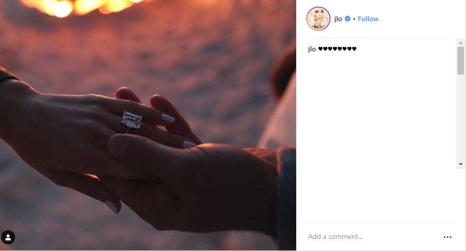 J.Lo A-Rod engagement instagram