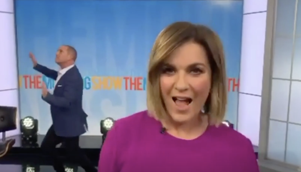 The Morning Show's Kylie Gillies and Larry Emdur danced up a storm in the video. Photo: Instagram/Rebecca Gibney