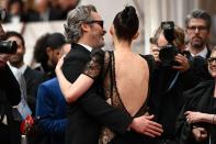 <p>The couple <a href="https://people.com/parents/joaquin-phoenix-rooney-mara-welcome-first-child-son-river/" rel="nofollow noopener" target="_blank" data-ylk="slk:welcomed their first child, a son named River;elm:context_link;itc:0;sec:content-canvas" class="link ">welcomed their first child, a son named River</a>, after <a href="https://people.com/movies/all-about-river-phoenix-joaquin-phoenix-brother/" rel="nofollow noopener" target="_blank" data-ylk="slk:Phoenix's late brother, who died in 1993;elm:context_link;itc:0;sec:content-canvas" class="link ">Phoenix's late brother, who died in 1993</a>.</p> <p>Russian filmmaker Victor Kossakovsky, with whom Phoenix worked on the dialogue-free documentary <em>Gunda</em>, confirmed the name of the couple's baby during an appearance at the 2020 Zurich Film Festival.</p> <p>"He just got a baby, by the way," Kossakovsky said while speaking at the festival. "A beautiful son called River."</p> <p>Mara later <a href="https://people.com/parents/rooney-mara-first-mothers-day-as-new-mom-son-river/" rel="nofollow noopener" target="_blank" data-ylk="slk:confirmed River's name;elm:context_link;itc:0;sec:content-canvas" class="link ">confirmed River's name</a> when she mentioned her son in a Mother's Day 2021 campaign for Farm Sanctuary. </p>