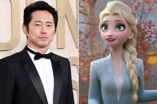 <p>Monica Schipper/GA/The Hollywood Reporter via Getty; Walt Disney Studios Motion Pictures/Everett</p> Steven Yeun and Elsa from 'Frozen'