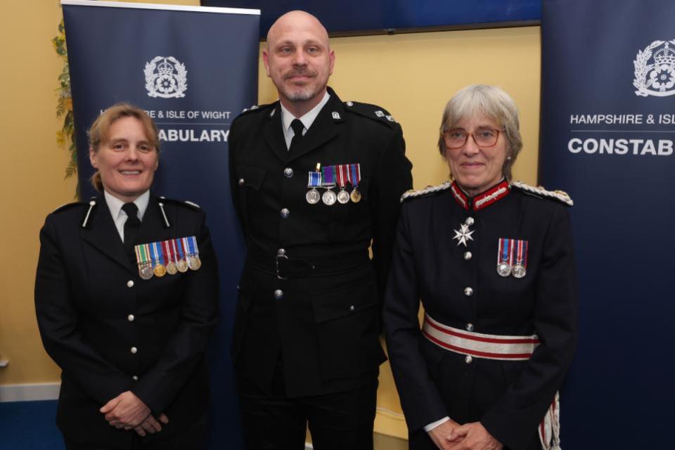 Isle of Wight County Press: Temp Chief Inspector Andy McDonald with ACC Lucy Hutson and His Majesty’s Lord Lieutenant Susan Sheldon.