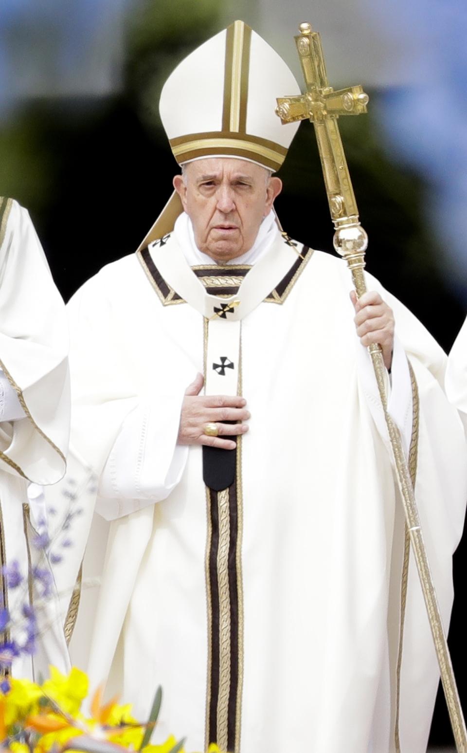 Pope Francis celebrates Easter Mass in St. Peter's Square at the Vatican, Sunday, April 21, 2019. (AP Photo/Andrew Medichini)